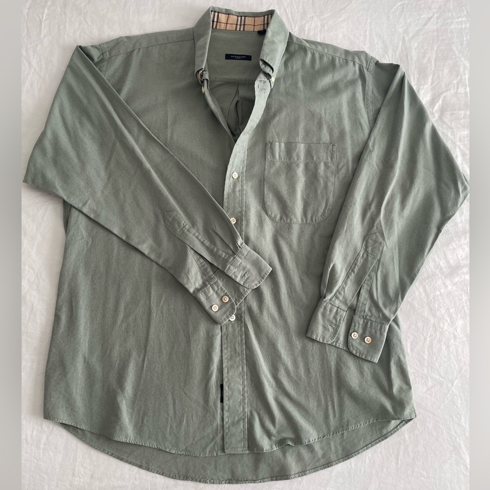 BURBERRY London Olive Green Oxford Button Down Shirt